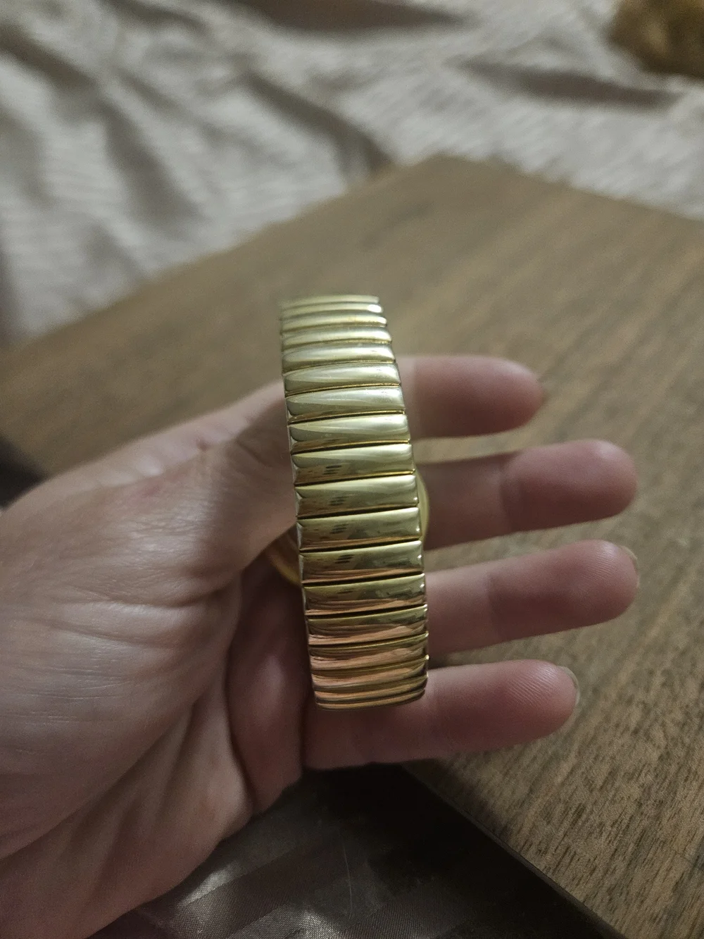 Vintage Pierre Nicol Gold Tone Quartz Stretch Bracelet Watch | Rhinestone Bezel